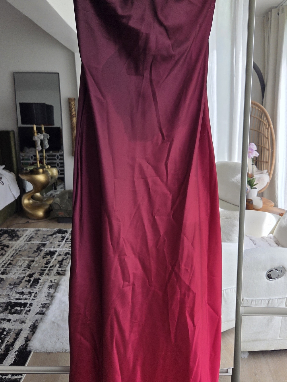 bebe Strapless Evening Gown in Berry Red